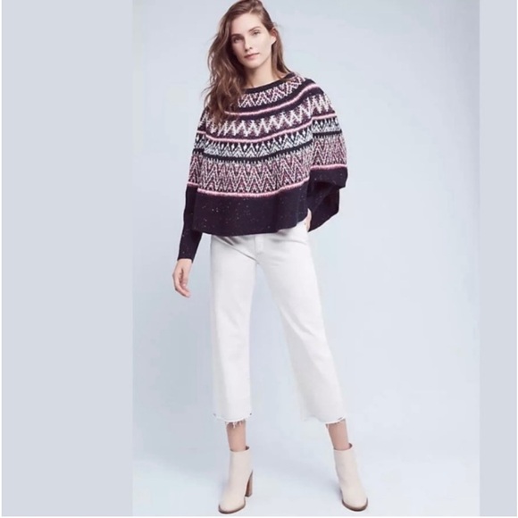 Anthropologie Women’s Sleeping on Snow Midland Fair Isle Poncho Pullover Sweater - Picture 4 of 10